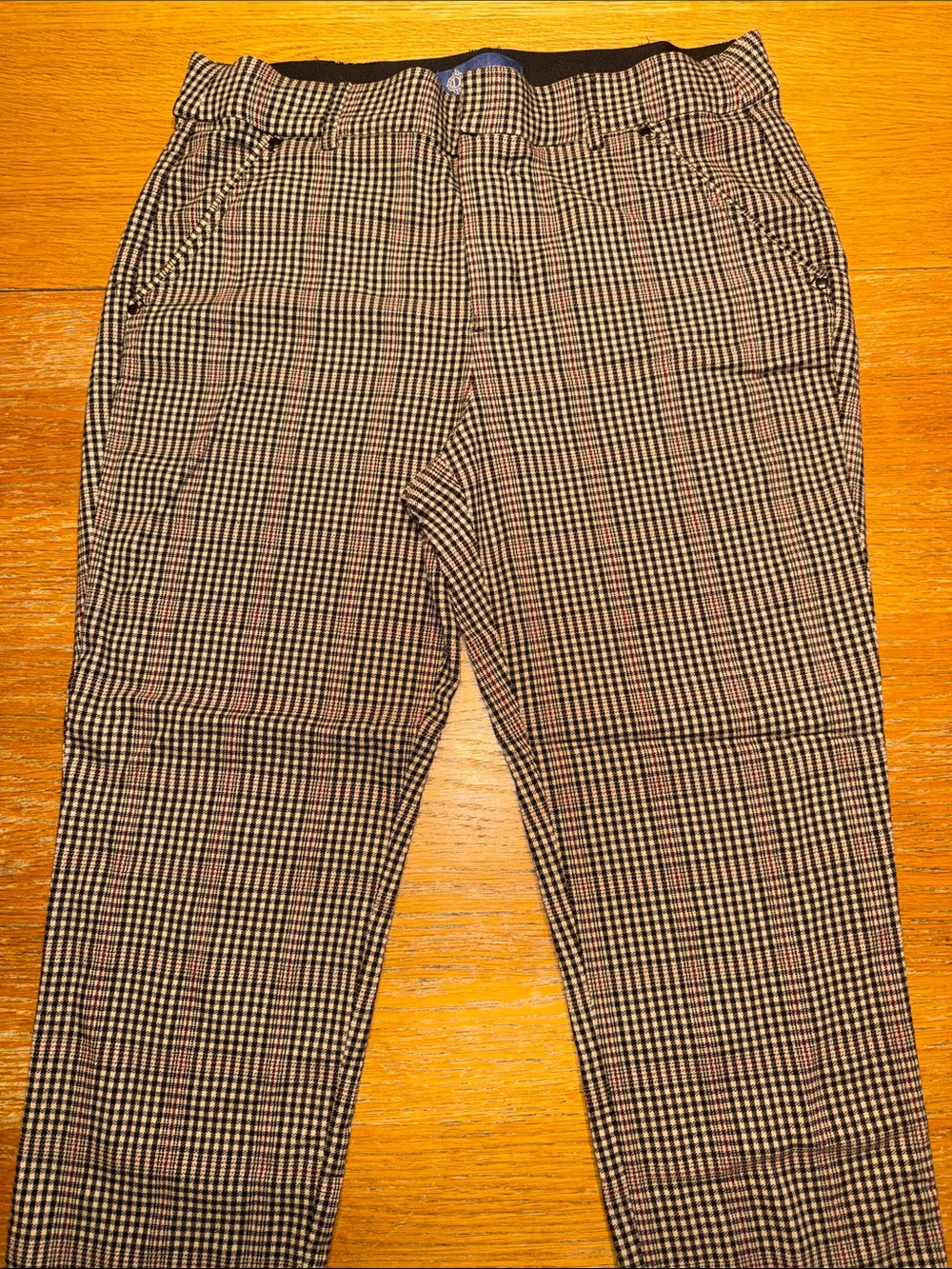 Democracy Women's Straight Leg Plaid Pants in Black, Brown and Red